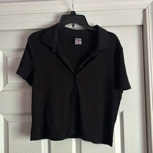 NOBO Black Collared Buttoned Down Crop Top Size XXL